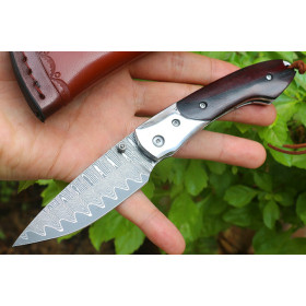 Damascus Blade Material Wolf Warrior 3 Folding Knife with Genuine Cow Bone Handle Premium EDC Pocket Knife for Outdoor Collection Gift UD405490